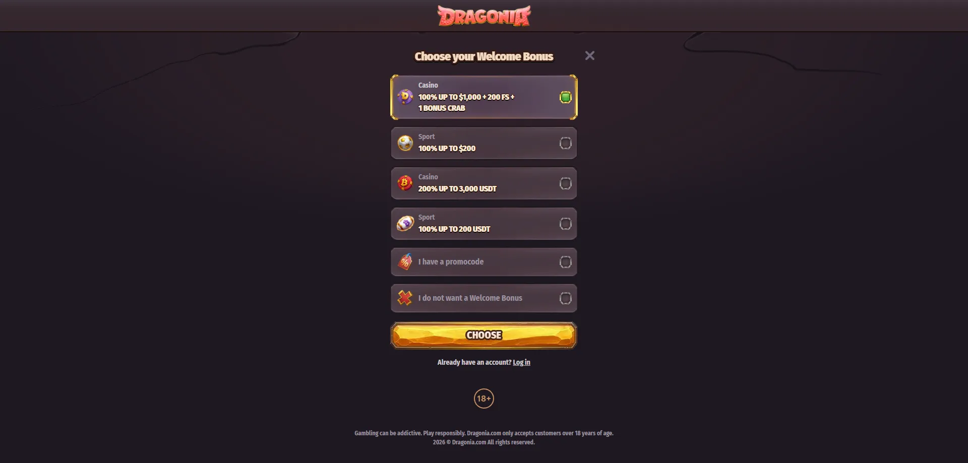 Dragonia Casino welcome bonus NZ$1000 plus 200 free spins offer